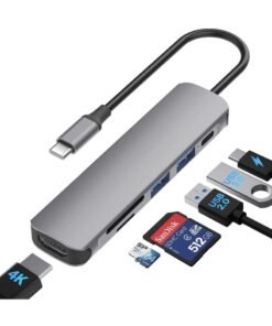 Rock Pow USB C Hub HDMI dapter for MacBook Pro/Air Swith and Other Type C Devices USBC Digital AV Multiport (6 in 1 Dongle with Ports of Typec USB 3.0/4K HDMI/SD/TF Card Reader) Type-c Multi Docking