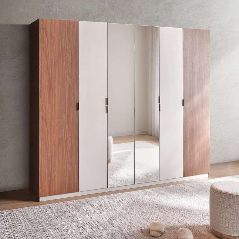 Pan Home ARIA 6 DOOR WARDROBE WITH MIRROR - GREY