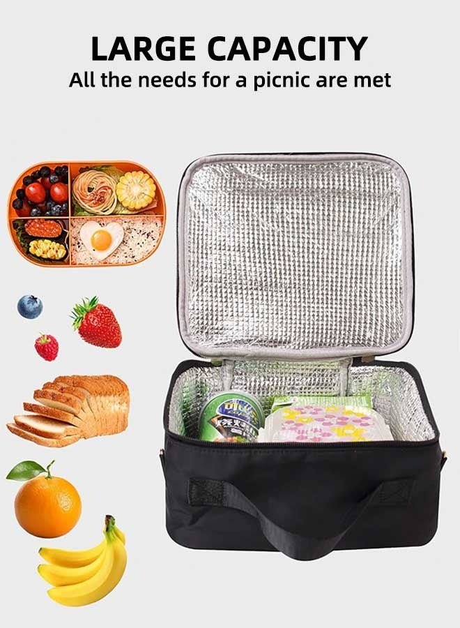 Lunch Box Quilts Lunch Box Large Insulated Lunch Bag, Kids Lunch Bag Personalized College Style Lunch Box For Boys Girls Adults With Adjustable Shoulder Lunch Bag For School Travel Picnic (Black)