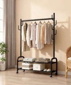 Alternative view of YQbest Fashionable and Versatile Coat Rack and Clothes Hanger Stand with Wheels,for a Sleek and Organized Living Space(Black) 165x100x37cm