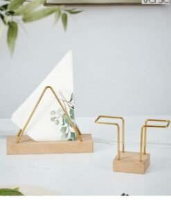 AuliceVerse Luxury Beechwood & Gold Napkin Holder Set – Triangle & Square Design for Premium Hotel & Restaurant Tables