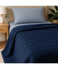 ELEGA DECOR Jacquard Sherpa Blanket Single Flannel Fleece Reversible Blanket Warm and Plush Throw Blanket 150 x 200 cm Square Embossed Navy Blue