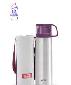 Milton 1000ml Thermosteel Flask with Jacket, Keeps Drinks Hot and Cold for 24 Hours, 18/8 Stainless Steel, Double-Walled Vacuum Insulated Water Bottle with Inner Copper Coating - Glassy Purple