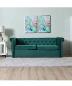 Maharat Al Bahar Green Chester Hill 3-Seater Fabric Sofa with Wooden Legs, 210x80x80 cm