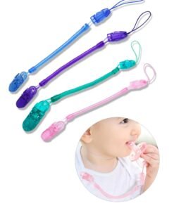Set of 4, Silicone Baby Tether Pacifier Clip, Retractable Baby Soother Anti-Drop Clip, Toy Straps for Stroller