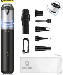 Baseus Cordless Car Vacuum Cleaner 12000PA High Power - Portable Handheld Rechargable Vacuum Cleaner with USB C Fast Charging, 4-in-1 Mini Dustbuster & Air Blower Inflator Pump - Strong Action for Car Interior, Home, Office, Sofa, Pet Hair, Keyboard, Camping, Air Mattress, Swim Rings & More