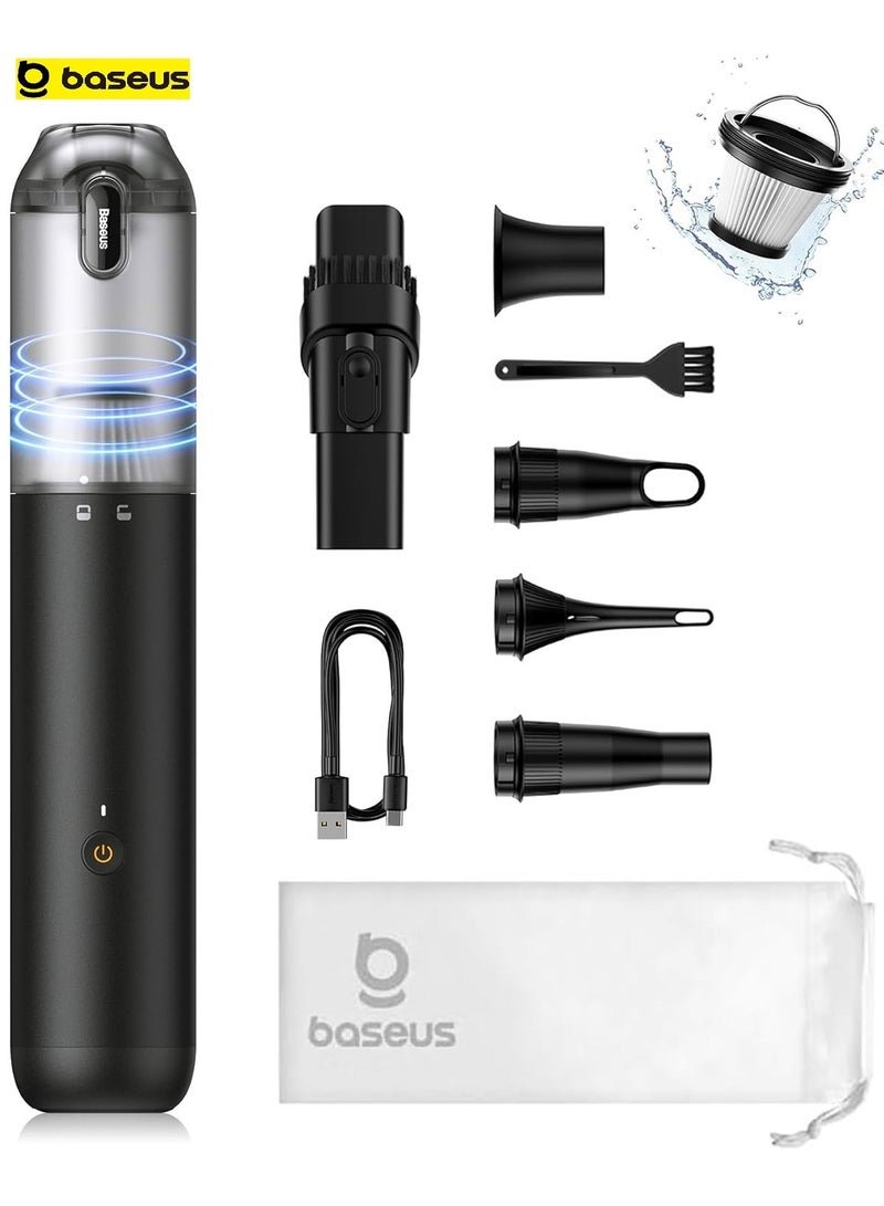Baseus Cordless Car Vacuum Cleaner 12000PA High Power - Portable Handheld Rechargable Vacuum Cleaner with USB C Fast Charging, 4-in-1 Mini Dustbuster & Air Blower Inflator Pump - Strong Action for Car Interior, Home, Office, Sofa, Pet Hair, Keyboard, Camping, Air Mattress, Swim Rings & More