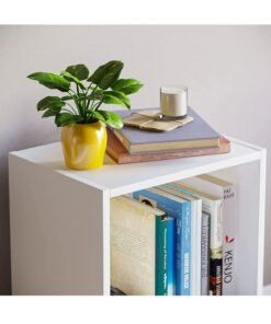 MODERN HOME Modern Slim 2-Tier Bookcase | Tall Narrow Cube Storage Shelf | Vertical Display Unit for Small Spaces | White Finish - Image 3