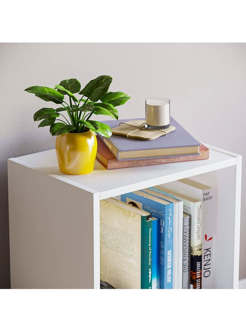 MODERN HOME Modern Slim 2-Tier Bookcase | Tall Narrow Cube Storage Shelf | Vertical Display Unit for Small Spaces | White Finish - Image 3