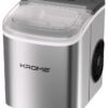 Krome Ice Maker Machine, 12kg/24h Capacity, 9 Bullet Cubes per Cycle, LED Display, Removable Basket, Soft-Touch Controls, Auto Clean, Ice Scoop Included, Ice Full & Water Alerts, 180 W KR-IM12SH Grey