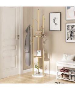 YQbest Freestanding Coat Rack, Luxury Modern Hat Stand for Home Entryway, Multi-Hook Hanging Storage with Sturdy Base, Durable Standing Garment Organizer (Gold)