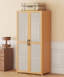 KLNAMAEAAN Bedroom Coat Rack Home Wardrobe Light Luxury Side Cloth Hanging Light Brown With Multiple Shelves 160*42*60cm