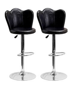 Sabir & Bros Furniture LLC SBF Height Adjustable Bar Stools | Set of 2 PU Leather Swivel Chairs with Backrest and Footrest | Hydraulic Chrome Base for Kitchen & Dining, Black
