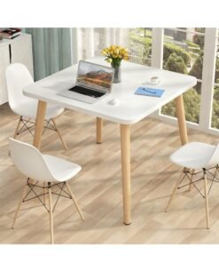 Modern Casual Square Dining Table, Dining Room Kitchen Table, White Solid Wood Dining Table, Multi-Functional Solid Wood Desk, Coffee Table, Office Desk, Applicable for Kitchen Dining Room  Living Room(A  Table)