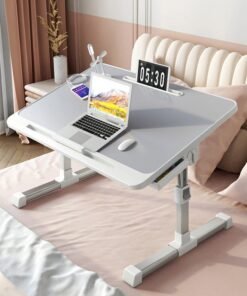 Foldable Study and Laptop Table for Bed, Adjustable Height, 4 USB Ports, USB Fan and Light, Portable Student Desk