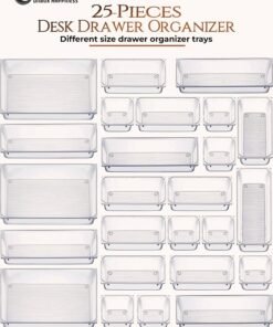 Eworld 25 piece Clear Plastic Drawer Organizer Tray, Drawer Dividers Storage Bins For Bathroom, Vanity & Accessories Storage, Small & Large Plastic Containers For Makeup, Kitchen & Utensils.