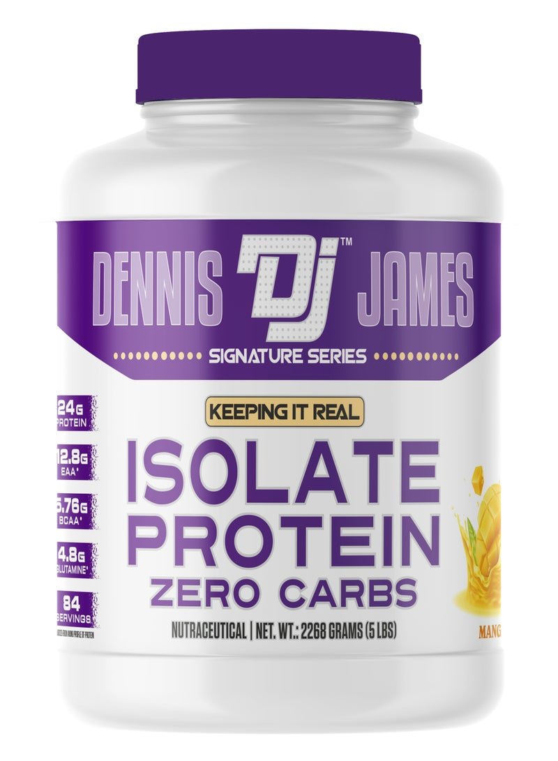 DENNIS JAMES Signature Series Isolate Protein Low Carbs 5lbs, Mango - Supports Muscle Recovery and Strength (84 Servings)