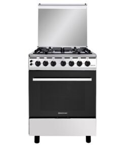 WESTPOINT 60x60 Freestanding Gas Cooker, 4 Burners, Auto Ignition, Full Safety Enamel, Pan Support, Stainless Steel Finish, Rotisserie Grill & Oven WCE-6060FS Silver/Black