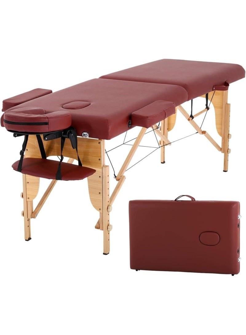 Cool Baby Style Heavy Duty Portable Massage Table 225kg Load, Foldable Beech Wood Spa Bed with Adjustable Height, Ergonomic Headrest & Carry Bag