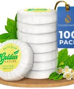 Golden Nature Hotel Soap Bars Jasmine 07 oz 100 PK Travel Size Bulk Amenities Soothing Round Mini Bath Bars Individually Wrapped Small Toiletries for Airbnb Motels Guest Rooms