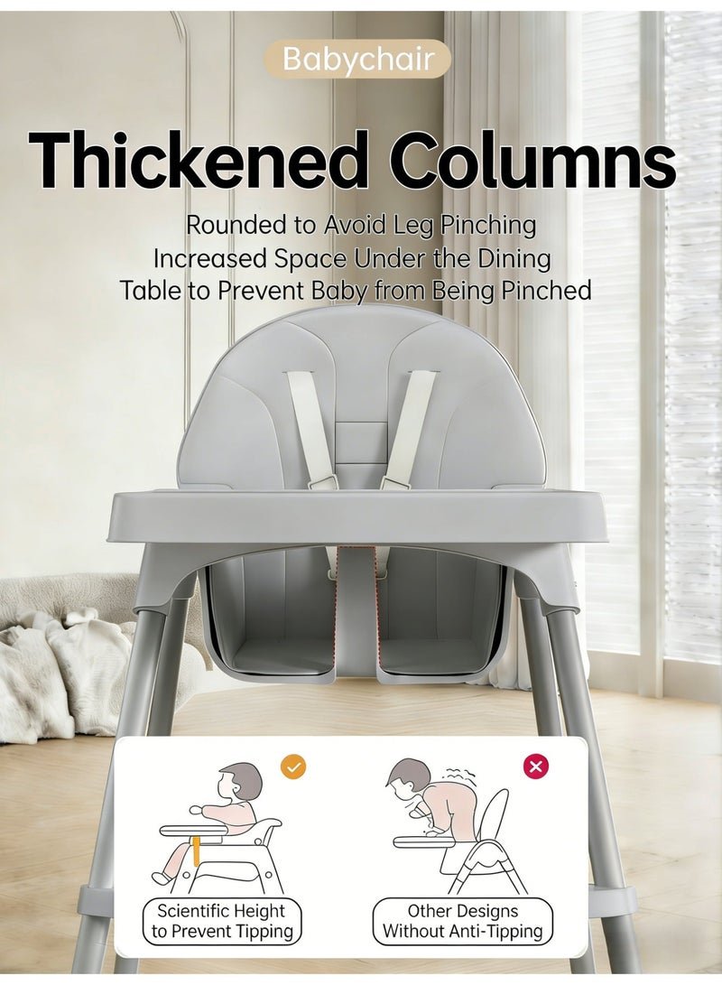 KOYIS 2-in-1 Baby High Chair, Height Adjustable Highchair for Babies and Toddlers, With Cushion Footrest Tray and Safety Belt, Booster Seat for Kitchen, Dining & Outdoor Use, Easy to Clean & Storage, From 4 months to 4 years old - Grey - Image 4