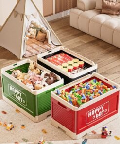 Alternative view of YallaEx LEGO Storage Box with Building Baseplate Lid & Wheels | Large Foldable Toy Organizer Container for Kids | Holds 1000+ Bricks - Green
