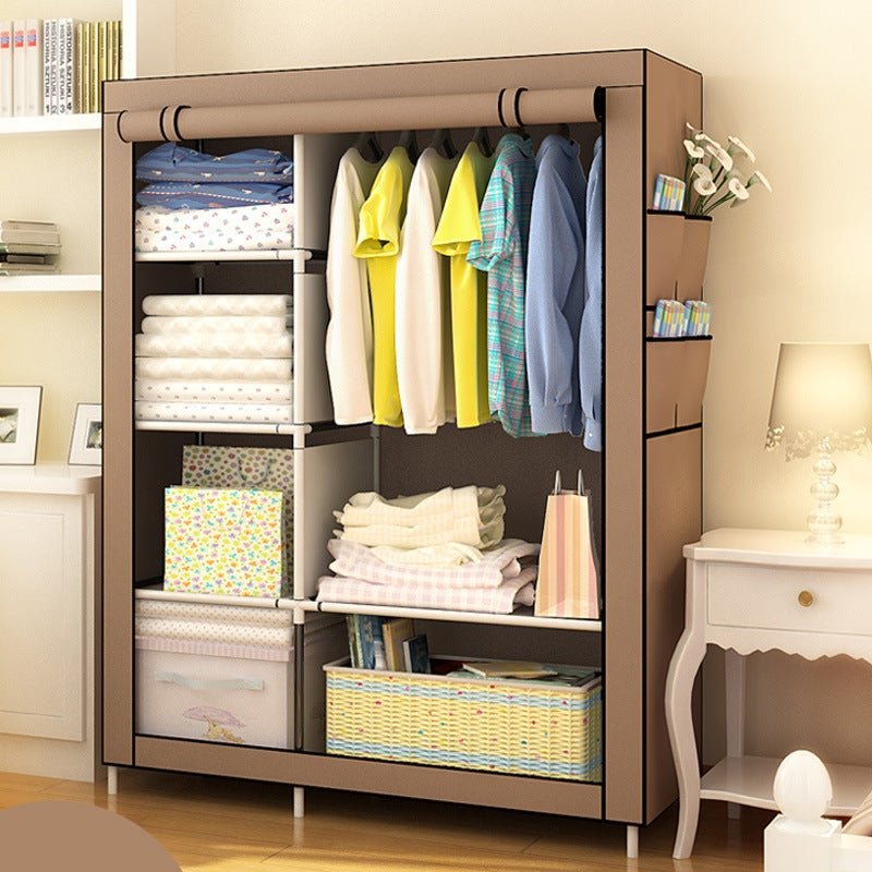 Simple Wardrobe Fabric Steel Frame Single Double Cloth Wardrobe Storage Simple Modern Economical Bedroom Assembled Wardrobe