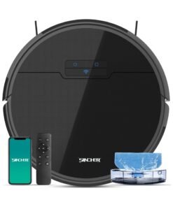 SINCHER SG50 Robot Vacuum Cleaner with 6300Pa Suction Power Mop Function - 2-in-1 Robot Vacuum , Self-Charging Feature, WiFi Connectivity - Ideal for Pet Hair & Carpet
