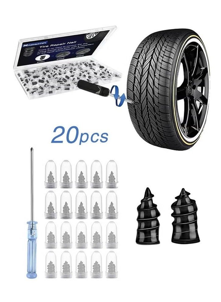 20 Pcs Tire Repair Rubber Nail, Tire Repair Rubber Screws Fast Tool Self-Service Tire Repair Nail Vacuum Tire Repair Rubber Nail, Suitable for Car Motorcycle Jeep Tire Puncture Repair