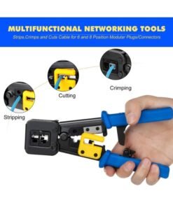 43 Pcs Crimp Tool Kit Cat6 RJ45 Crimping Tool with RJ45 Cat6 Pass Through Connectors, Covers, Wire Punch Down Cutter and Network Cable Tester