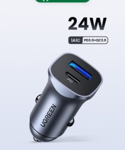 Ugreen PD 24W Car Charger Fast Charging Dual USB Car Plug Adapter Car Charger Type C Compatible With iPhone 16 15 14 13 12 11 iPad Pro mini 6 Samsung S24 S23 S22 Xiaomi Airpods 4 Apple Watch S10 Black