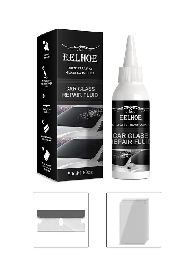 EELHOE Car Glass Repair Fluid,Quick Repair Of Glass Scratches Fluid Set , for Glass Chips and Cracks,Automotive Glass Nano Repair Fluid Car Windshield Repair 50ML