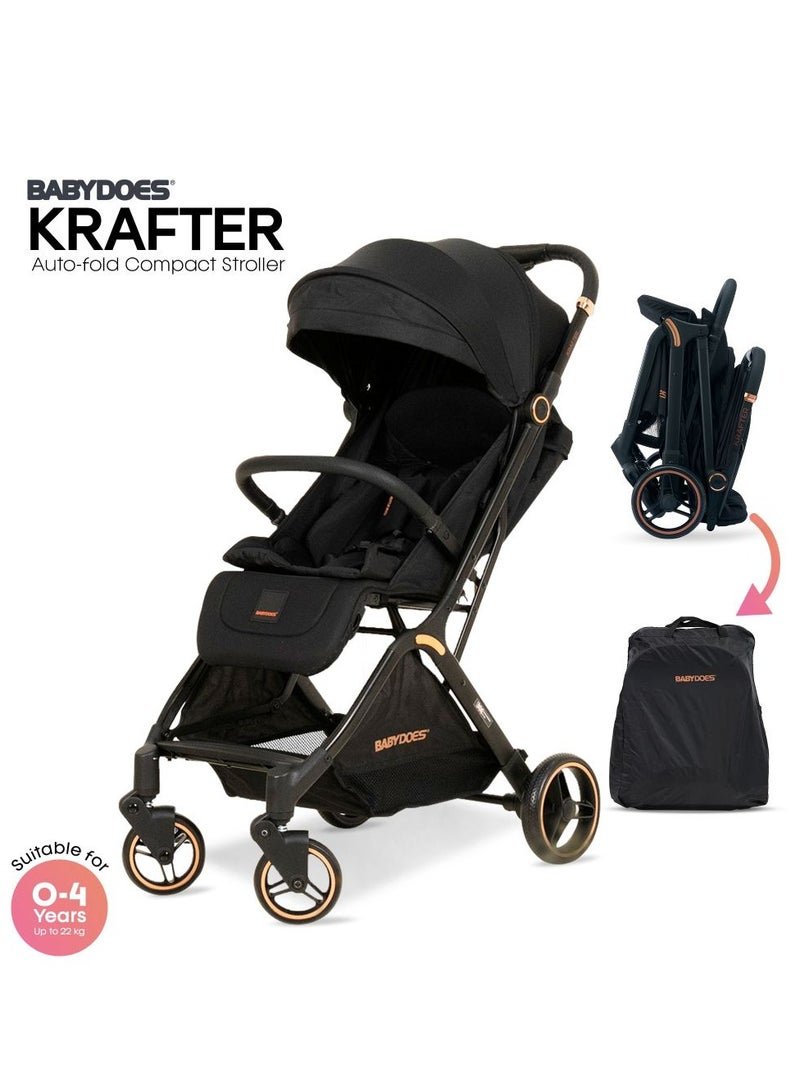 BABYDOES Krafter – Autofold Compact Folding Baby Stroller, 5-Point Harness, Adjustable Backrest & Footrest, 0 to 4 Y (22 kg), Black