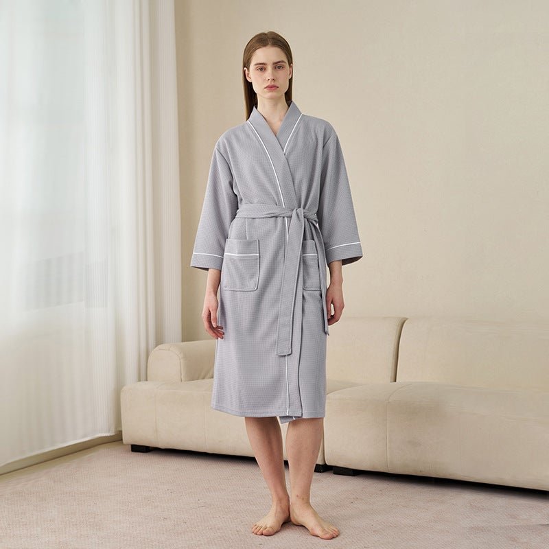 Hotel Bathrobe Women's Spring and Summer Thin Water Absorbent Quick-drying Nightgown Men's Mid-length plus size Hot Spring Swimming Sauna Bath Towel