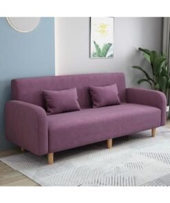 Comfynest Seats 3 Modern Small Solid Wood Frame Foam-Filled Sofa with Square Arm  Flannel Upholstery, Space-Saving, Cushion Back (150 x 65 x 75 cm) (Purple)