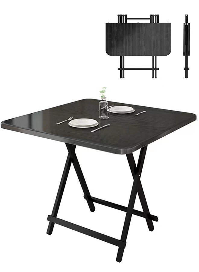 CityRiya-Long Portable Folding Table Kitchen Dining Table Camping Table Wooden Square Black Dining Table 80*80cm