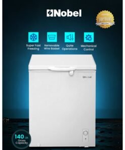 Nobel Chest Freezer 140L Gross / 99L Net Single Door Deep Freezer, Mechanical Control, R600a, Low Noise 42dB, Wire Basket – (1 Year Warranty) 140 L 400 W NCF140 White