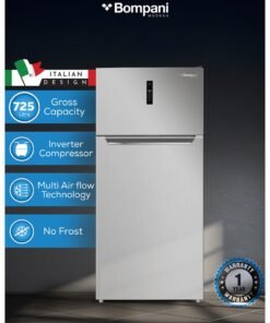 Bompani Double Door No Frost Refrigerator 725L Gross Capacity, Smart Inverter, LED Lighting, R600a Refrigerant, 3 Glass Shelves, Vegetable Crisper, Energy Efficient - BR725SS Silver 576.7 kW BR725SS SILVER
