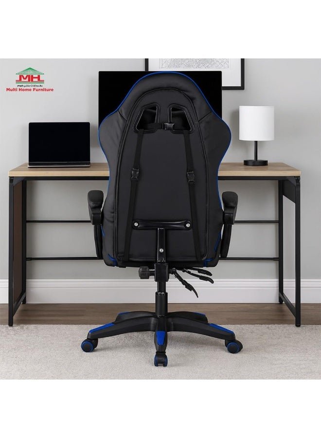 Multi Home Furniture Black & Blue Gaming Chair | Ergonomic Chair High-Back Recliner Chair with Adjustable Footrest & Armrest | Racing-Style Office Chair with Lumbar & Headrest Support for Gaming Setup - Image 3
