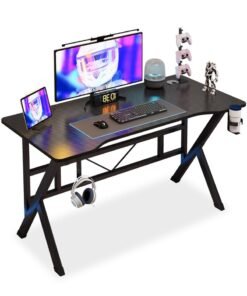Stubborn Gaming Table K Shaped, Ergonomic Computer Desk with Carbon Fiber Surface, Study Tables with Headphone Holder and Cup Holder, PC Desk Table for Home Office Workstaion