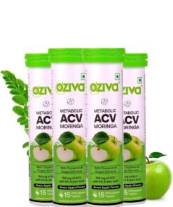 OZiva ACV Moringa Control Cravings Apple Cider Vinegar Cinnamon Guggul No Maltodextrin No Added Sugar 15 Effervescent Tablets Green Apple Pack of 4 60 Tablets