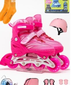 Draxon Roller skates for kids adjustable with light up wheels and tools To Convert It To Training Skates Fun Illuminating For Boys Girls Rollerskates for kids beginners, suitable for indoor outdoor (Model-302-Pink)