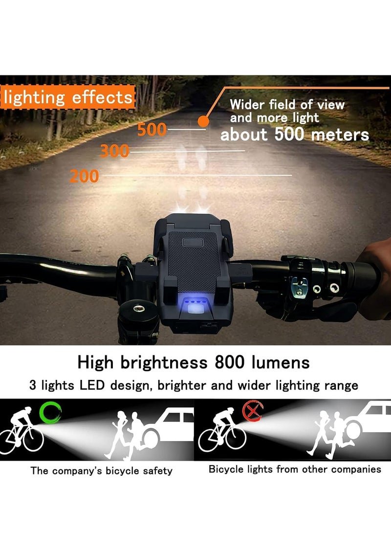 BESTPEAK Cycling Bicycle Phone Holder Cycling Phone Mounts Bike Phone Holder Bike Light 4-in-1 Bicycle Light Set with Phone Holder & Power Bank Auto-Sensing Night Mode, IPX5 Waterproof USB-C Fast Charge Horn & 3 Modes Ultra-Bright LED ,Bike Phone Holder with Light Flashlight Anti-Off Phone Holder for Road/Mountain/Night Cycling Safety - Image 4