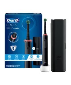 Oral-B Pro 3 Rechargeable Electric Toothbrush Set, Black, 3D Action Deep Clean, Visible Pressure Sensor, with Personalized Cleaning Modes, Travel Case Included, 1 Set