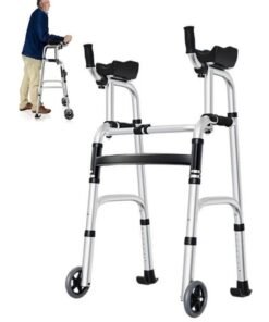 WALALLA Heavy Duty 200kg Folding Walker - Lightweight Aluminum Mobility Aid with 5" Wheels & Removable Seat | Adjustable Platform Walker for Seniors, Disabled & Rehabilitation (Foldable Design)