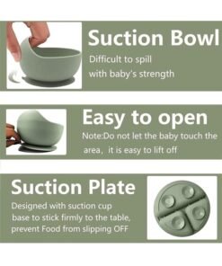 Alternative view of Sharpdo 5-Pieces Silicone Baby Feeding Set, Baby Led Weaning Supplies with Suction Bowl and Divided Plate, Wooden Spoon and Fork, Toddler Tableware Set with Adjustable Soft Silicone Bib