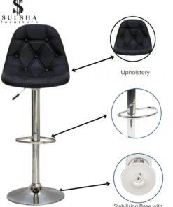 SULSHA Modern Height Adjustable Chair , Bar Chair , Bar Stool Set Leather Padded Stool BLACK/Silver1
