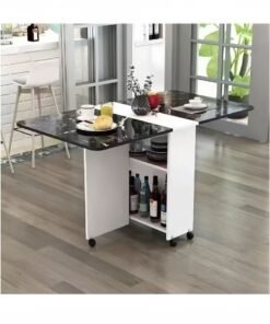 Folding Dining Table Drop Leaf Table with 6 Wheels, Kitchen Table with 2-Layer Storage Shelves, Multifunctional Extension Space Saving Dinner Table for Bedroom Dining Room Home