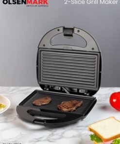 Olsenmark 2-Slice Grill Maker, Non-Stick Plates for Easy Release and Quick Cleanup, Adjustable Temperature With Power Indicator 750 W OMGM7013 Black