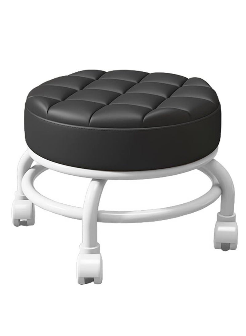 brunson Modern Rotating Backrest Stool with Quiet Wheels Faux Leather Cotton Perfect for Living Room or Entryway Versatile Rolling Low Stool with Backrest Perfect for Beauty Salons Home and Outdoor Use